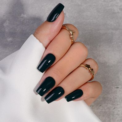 KQueenest Soft Gel Press on Nails Kurz Lang - Sheer Schwarz Eckig, 24 Stück