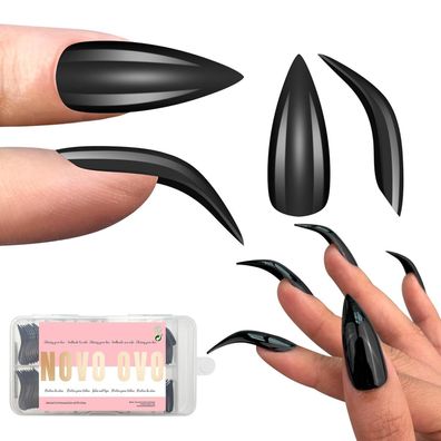 NOVO OVO Halloween Black Nail Tips Curved Stiletto, 120 Stück, Extra dicke Hawk