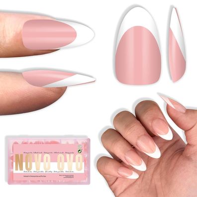 NOVO OVO Baby Pink French Tip Mandel Nagelspitzen, Extra Dick, 240 Stück