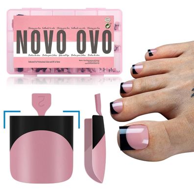 NOVO OVO Halloween French Tip Zehennägel, Schwarz/Berry Pink, Scharf