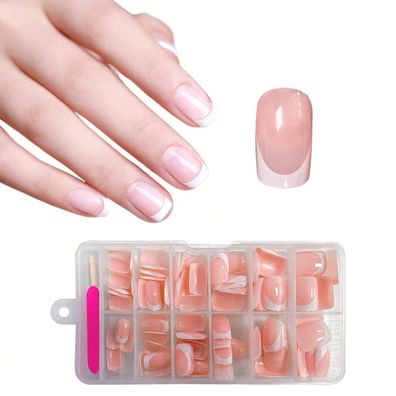 Zahrvia French Nails, kurz, quadratisch, 120 Stück, weiße Spitze, vollständige