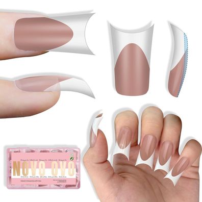 NOVO OVO Halloween Duck Nail Tips, Brown Pink French, Mittel/Lang, 150 Stück