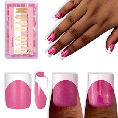 NOVO OVO Short Sharp Square French Tip Nagelspitzen Rose Pink, 240 Stück, 15