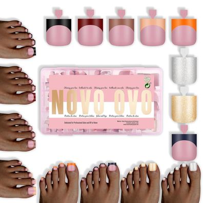 NOVO OVO French Tip Zehennägel zum Aufdrücken, 240 Stück, 8 Winterfarben