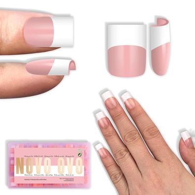 NOVO OVO French Tip Nägel, Baby Pink, Kurzes Scharfes Quadrat, 240 Stück