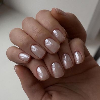 KQueenest Chrome Press On Nails - Glitzer Weiß Kurz Eckig, Sparkle Bling Fake