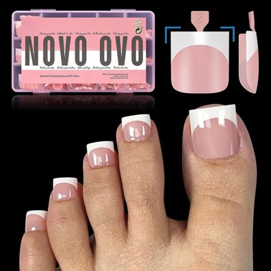 NOVO OVO Künstliche Zehennägel Square French Tip BabyPink, 240 Stück in 15