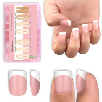 NOVO OVO Extra Short French-Tip Nagelspitzen, Baby Pink, 224 Stück, 16 Größen
