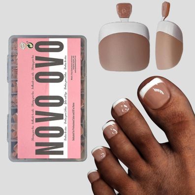 NOVO OVO Künstliche Fußnägel French Tip Zehennägel zum Aufkleben, 360 Stück in