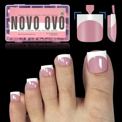 NOVO OVO Künstliche Zehennägel French Tip Berry Pink, 240 Stück, 15 Größen