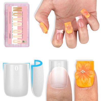 NOVO OVO Sharp Square Short Nail Tips Press on, Matt Klar, Weiches Gel, 240