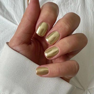KQueenest Chrome Press On Nails - Kurz Eckig Hell Gold Metallic, 24 Stück