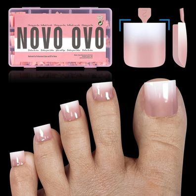 NOVO OVO Ombre French Tip Zehennägel, scharf quadratisch, weiches Gel, 240