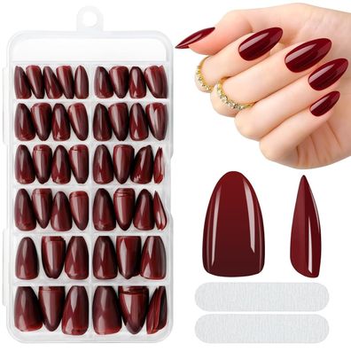 Melliex 240 Stück Kurz Mandel Weinrot Press on Nails zum Aufkleben, 10 Größen