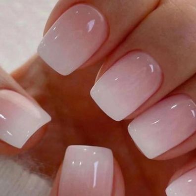Ceboic 24 Stück Kurze Quadratische French Tip Press on Nails Beige Rosa