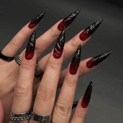 Ppggopp Halloween Press on Nails Lang, 24 Stück Acryl Full Cover Kunstnägel mit