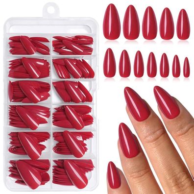 LunarCharm 240 Stück Weinrot Mandel Press on Nails Mittelgroße Acrylnägel für