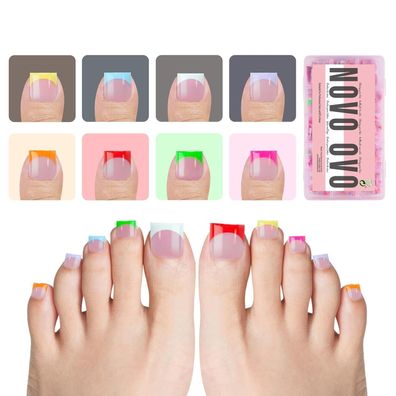 NOVO OVO French Tip Zehennagelspitzen, 240 Stück, 8 sommerliche Pastellfarben