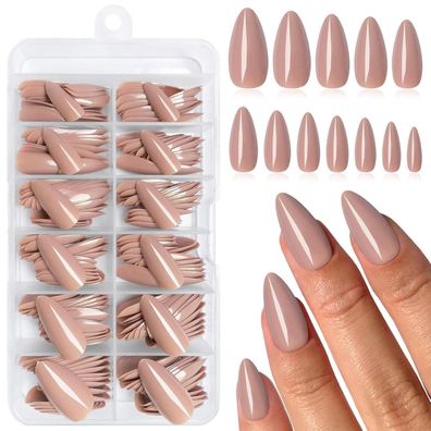 LunarCharm 240 Stück Braune Mandel Press on Nails, Mittelgroße Künstliche