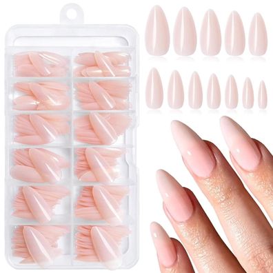 LunarCharm 240 Stück Beige Mandel Press on Nails Mittelgroße Fake Nails, Kleber