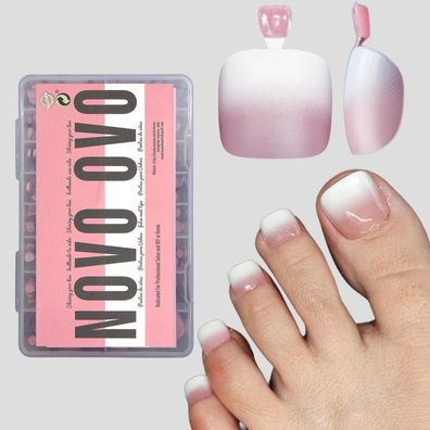 NOVO OVO Künstliche Fußnägel zum Aufkleben, Berry Ombre French Tip, 360 Stück