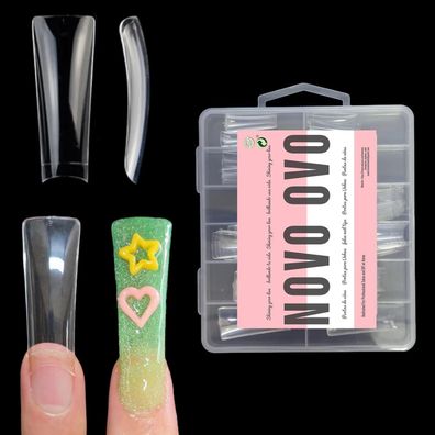 NOVO OVO 110 Stück extra lange Ente Nagelspitzen, Halbe Abdeckung, klare XL XXL