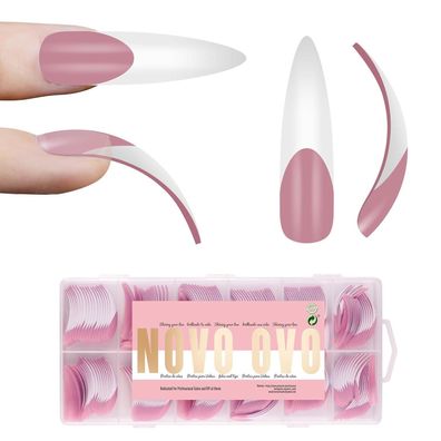NOVO OVO Halloween XXL Curved Stiletto Almond French Tip Nagelspitzen, 240