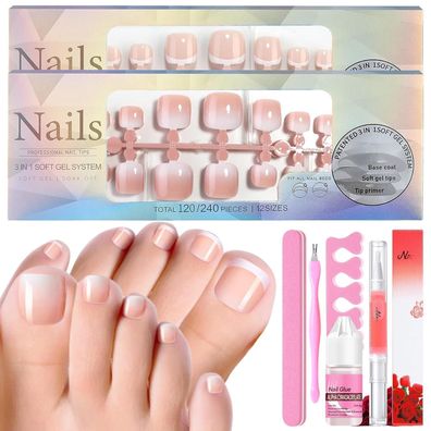 MrCuvaryas 240 Stück Künstliche Fußnägel Kit - Französisch Beige Weiß Beige