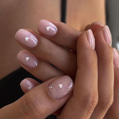 Ceboic French Press on Nails, 24 Stück Beige Rosa Eckig Kurz mit Herz Design