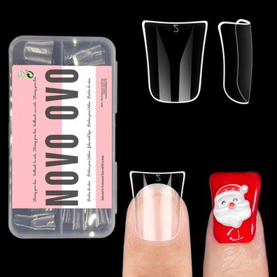 NOVO OVO Ente Nagelspitzen kurz, Full Cover, Y2K French Look, 120 Stück, klare