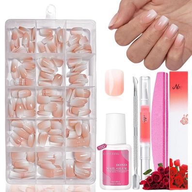 MrCuvaryas Falsche Nägel Tips Set - 240 Stück Beige Weiß Farbverlauf Künstliche