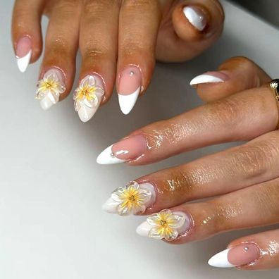 24Pcs Mandel French Press on Nails Mittel, Beige Pink Französisch Nägel zum