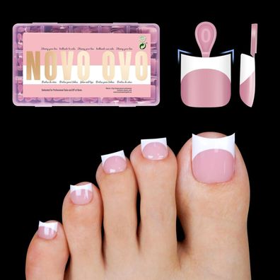NOVO OVO French Tip Zehennagelspitzen Berry Pink Sharp Square, 240 Stk., 15