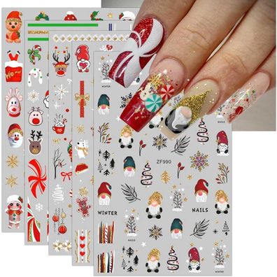 Jmeowio Nagelsticker Weihnachten Glitzer 10 Blatt Selbstklebend Nail Art