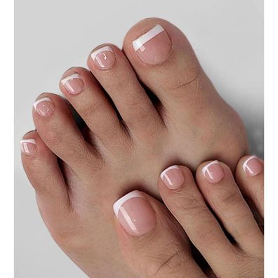 MouyouGlow 120 Stück Fake Zehennägel zum Aufkleben Kurz Rosa Beige Weiß French