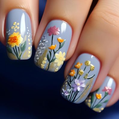 Ceboic 24 Stück Künstliche Nägel Mittel Quadratisch French Press on Nails 3D