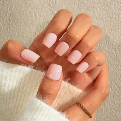 KQueenest Kurz Press on Nails mit Kleber - Sheer Beige Eckig Quadratisch Fake