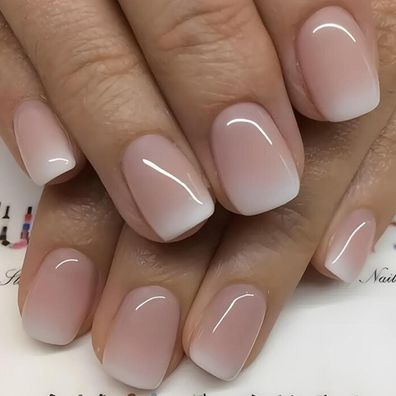 Ceboic 24 Stück Kurz Eckig French Press on Nails Rosa Weiß Farbverlauf