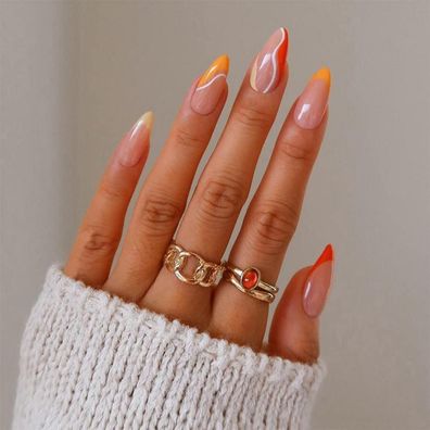 Sethexy Abstrakt Mandelform Französisch Press on Nails Swirl Fingernägel 24St