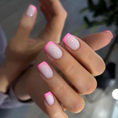 Ceboic 24 Stück Kurz Eckig French Künstliche Nägel Weiß Rosa Rand Press on