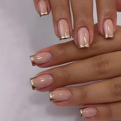 Ceboic 24 Stück Kurz Press on Nails Französisch Gold Rand Eckig Künstliche
