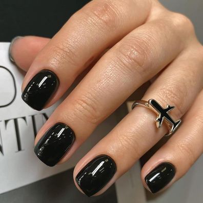 Ceboic 24 Stück French Press on Nails Kurz Eckig Schwarz Glänzend Kunstnägel