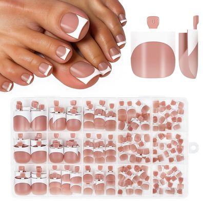 Kiiwah 150 Stück Fußnägel zum Aufkleben, Französisch Press on Nails Füße