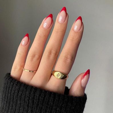 KQueenest Soft Gel French Tip Press On Nails - 30 Stück Rot, Kurz Mandel