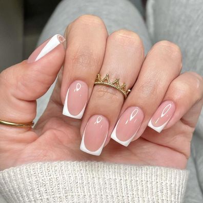 KQueenest Soft Gel French Tip Press On Nails - 30 Stück Kurz Eckig Weiß