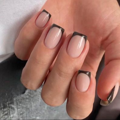 KQueenest Soft Gel French Tip Press On Nails - 30 Stück Kurz Eckig Braun