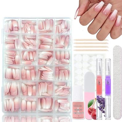 360 Stück Gradient Ballerina Press on Nails Set Rosa Weißem Farbverlauf