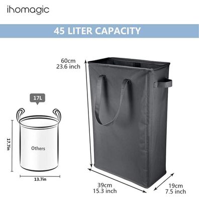Ihomagic 45L Wäschekorb Schmal, Wäschesammler mit Griffen, Robustes Oxford