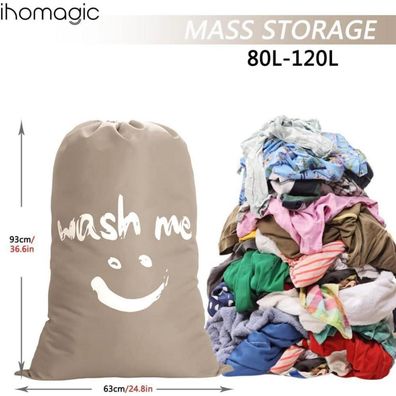 Ihomagic 2er Set Wäschesack Reise Schmutzwäsche 125L, Groß Faltbar, Khaki