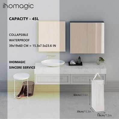Ihomagic Wäschesammler mit Griff, schmaler faltbarer Wäschekorb aus 600D Stoff